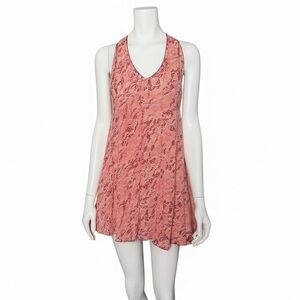 Poupette St. Barth Lala Coral and White Patterned Mini Dress